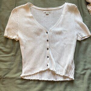 American Eagle Soft Knit Cropped Cardigan/Tee | Ribbed | Scallop Trim | Size M